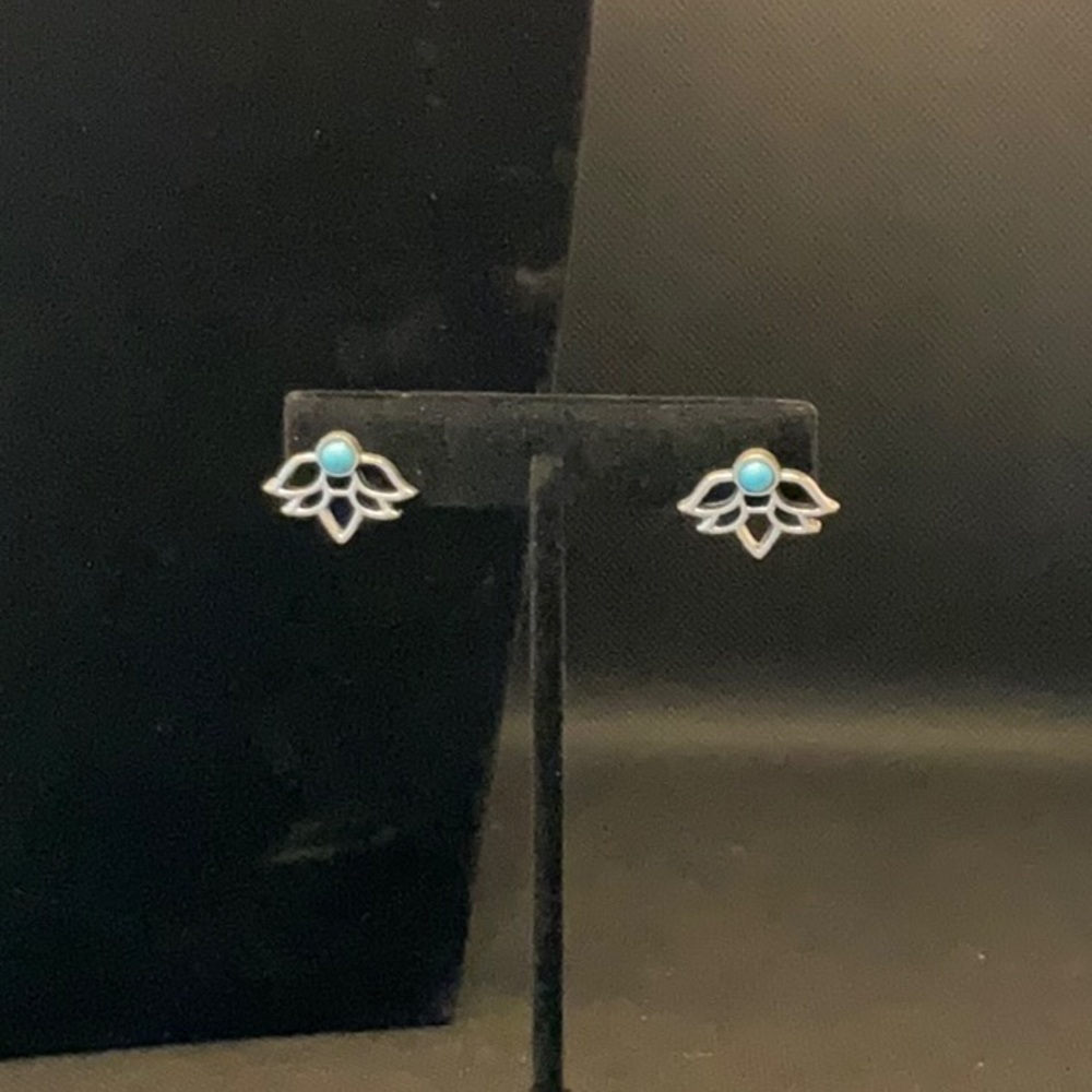 Silver and Turquoise Lotus Stud Earrings